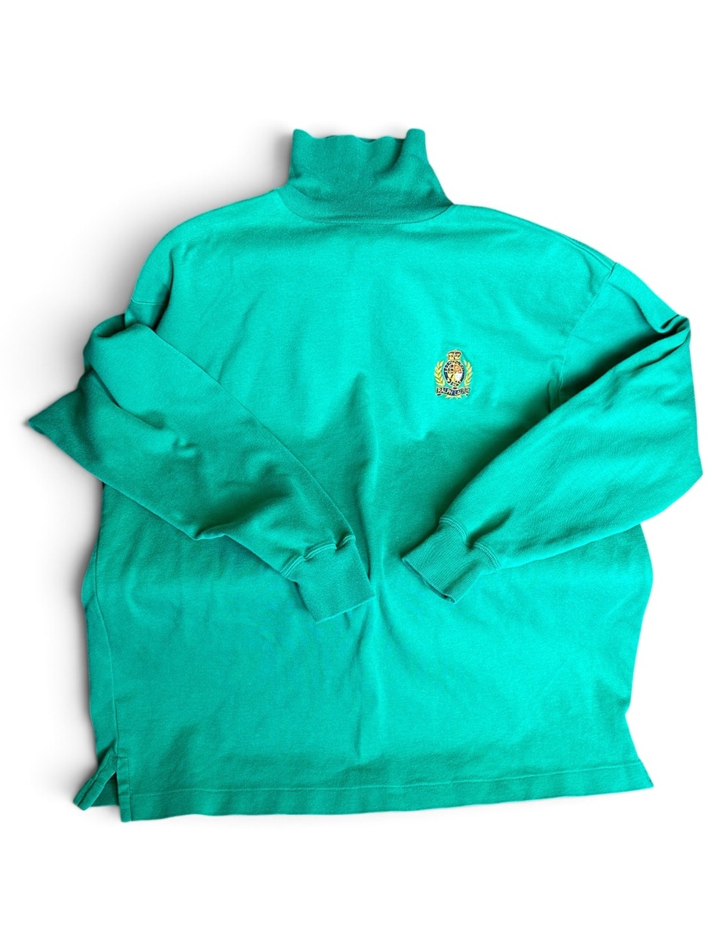Ralph Lauren Men’s Green Turtleneck with Embroidered Crest vintage 1990’s